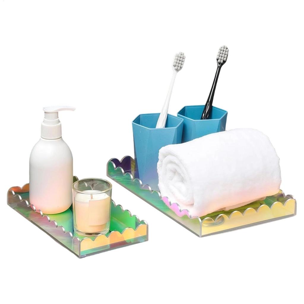 Acrylic Tray 2-Piece Scalloped Storage Vanity Tray Coffee Table Decor For Kitchen Vanity Nightstand Counter Home Decor Soap