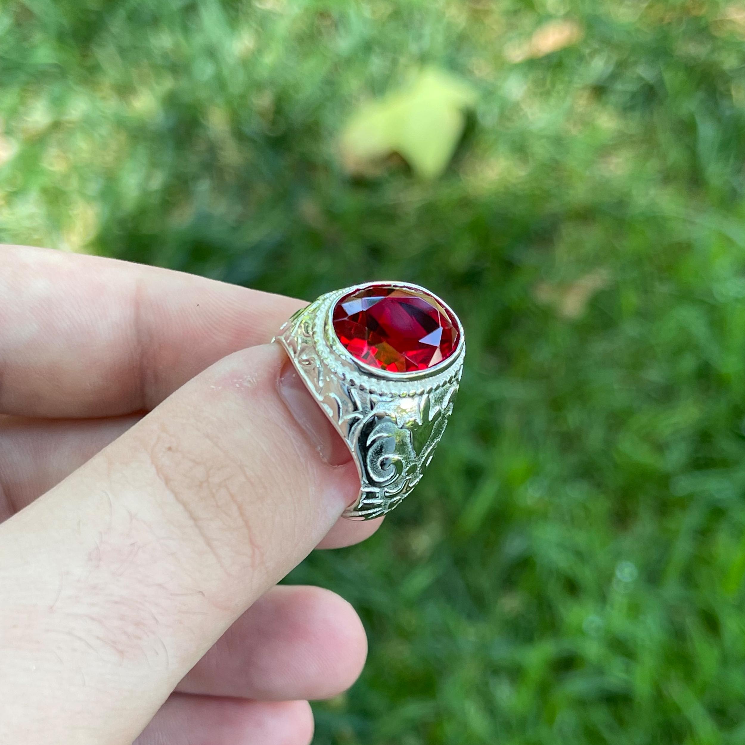 

Уникальное серебряное мужское кольцо с рубиновым камнем, серебряный браслет в винтажном стиле, ювелирные изделия ручной работы турецких мастеров, элегантный подарок для мужчин 7 серебряный