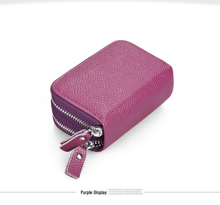 Anti-Magnetic RFID Cowhide Accordion Card & Coin Holder - Korean Style