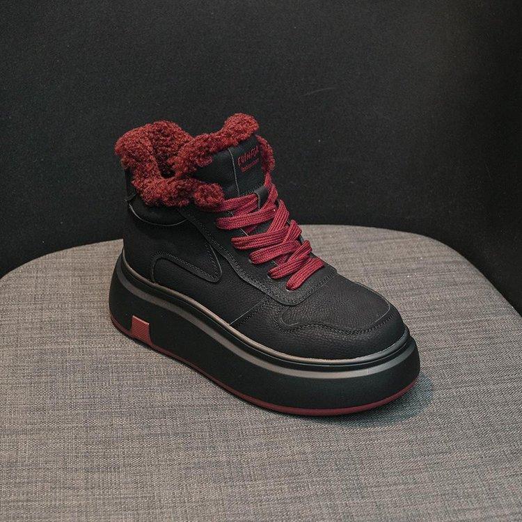 Winter velvet high-top little white shoes women's 2025 new popular versatile platform casual shoes round head sports board shoes tide