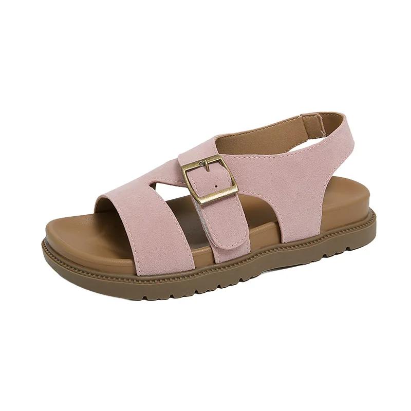 Women Sandals Summer New Solid Color Open Toe Flat Casual Slippers Buckle Outdoors Beach Sandals Sandalias De Mujer