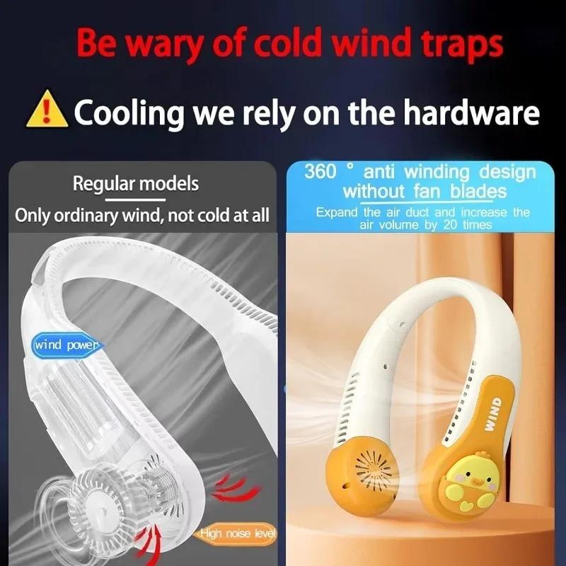 Cartoon Kids Neck Fan Bladeless Neck Fan for Kid Animal 1200mAh Portable Rechargeable Cooling Fan for Girls 3 Speeds Lightweight