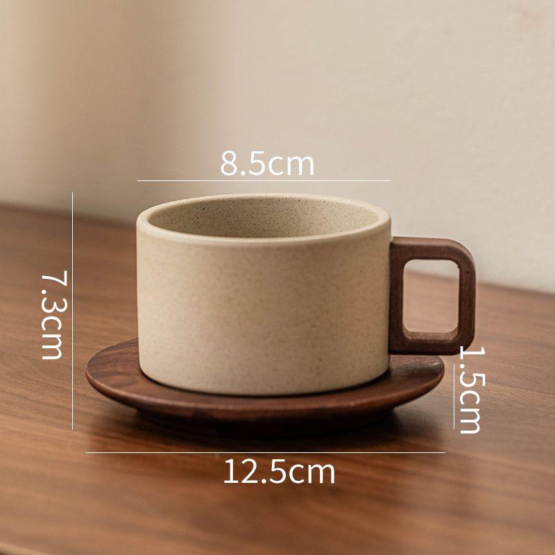 

Vintage Wooden Handle Ceramic Coffee Cup with Saucer 250 Ml Large Capacity Tea Cup Modern Afternoon Tea Dessert Coffee Cup Mug 201-300ml
