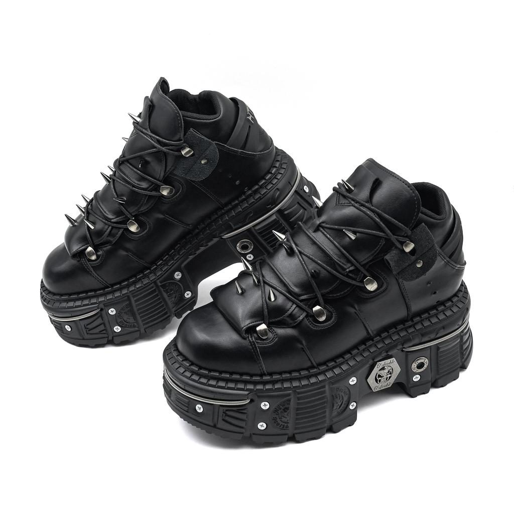 Gothic Ankle Rock Boots  Woman Metal Decor Platform Sneakers New Punk Style Women Shoes Lace up Shoes Comfortable Fashionable Daily Wear Footwear for