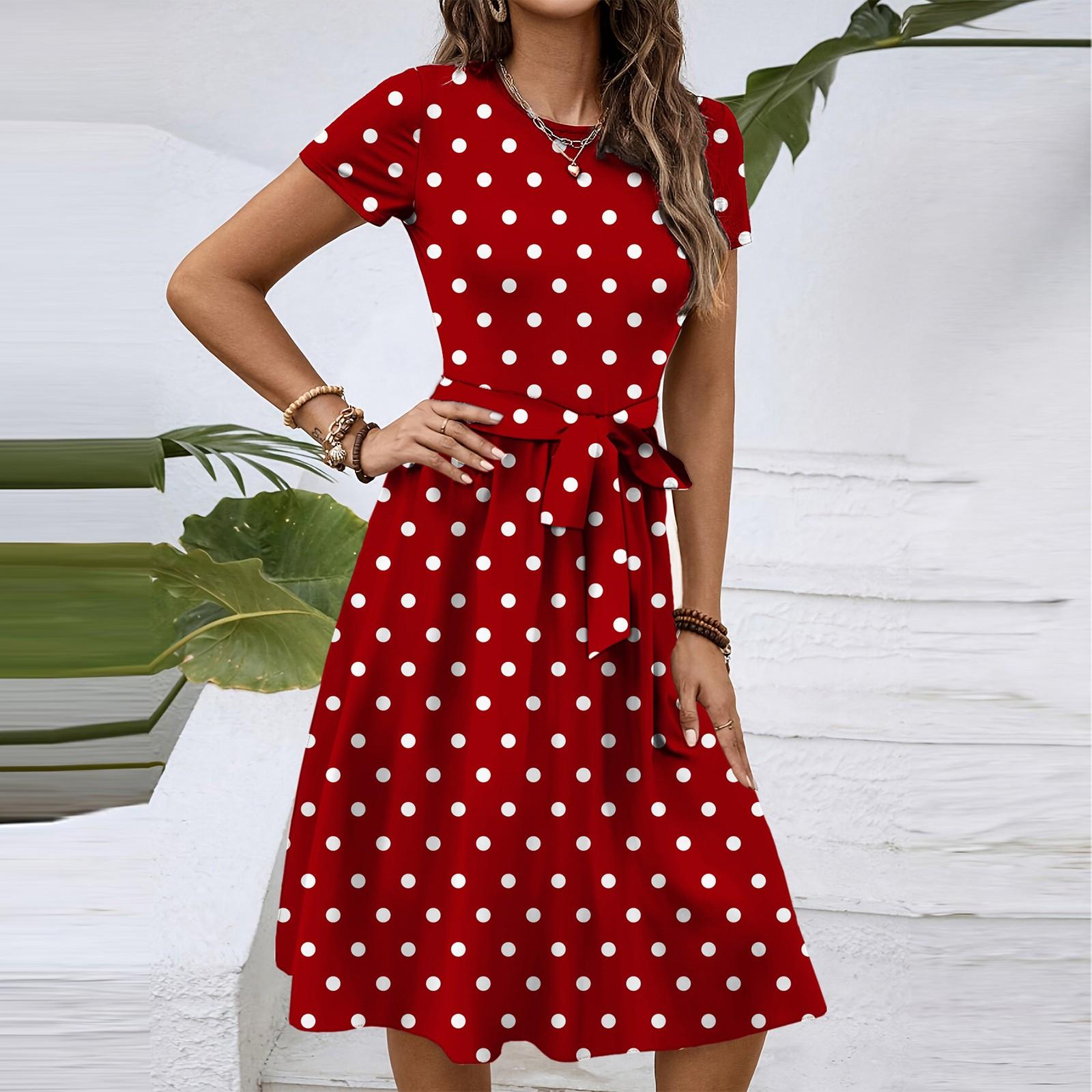 

Женское модное ретро-платье с принтом и цветным поясом XL красный