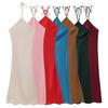 European American Women's Clothing Fashionable Backless Slim Silk Satin Hanging Neck Long Dress