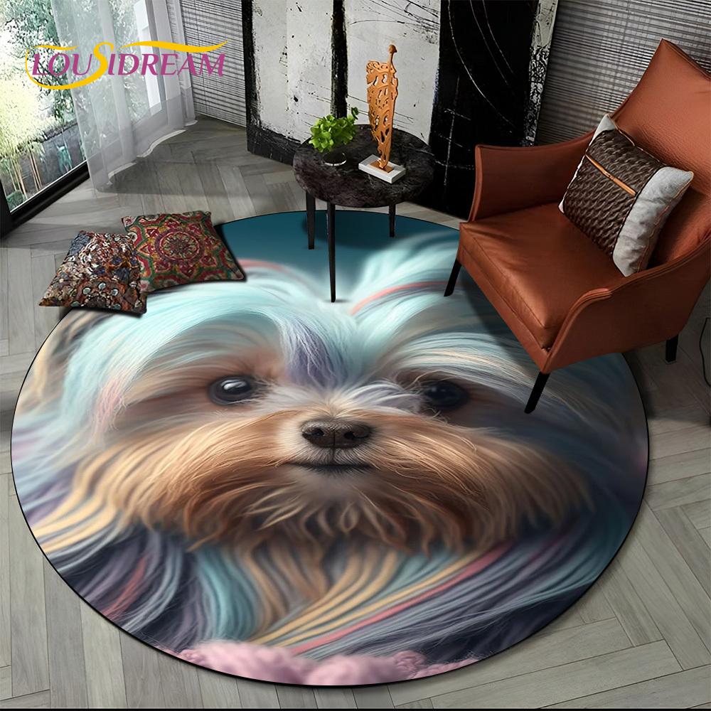 Cute Dog Samoye,Chihuahua,Koki Pomeranian Cartoon Round Carpet Rug for Living Room Bedroom Decor,kids Pet Area Rug Non-slip Mat