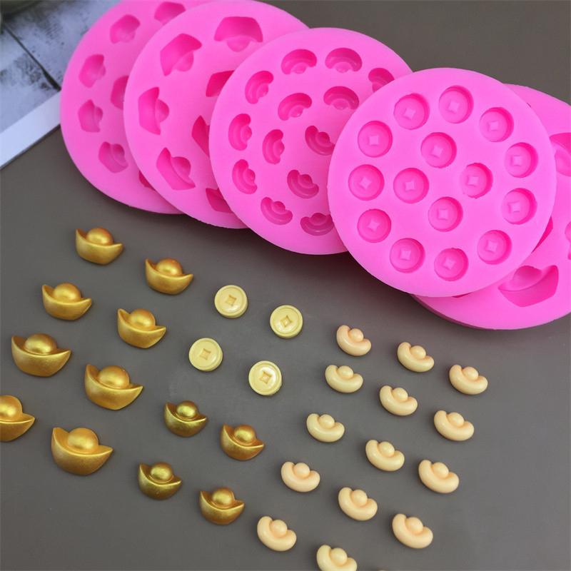 Simulation Yuanbao Kupfermünze Serie Silikonform Kuchen Schokolade Brot Gebäck Kekse Süßigkeiten Gummibärchen Gelee Kerze Backwerkzeuge