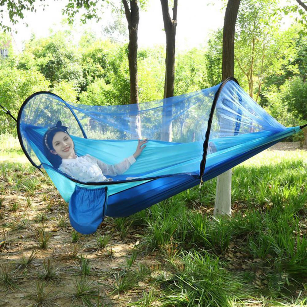 Camping Hammock With Mosquito Gnats Net Breathable Lightweight Portable Single Hammock With Tree Straps Indoor Outdoor Hammock