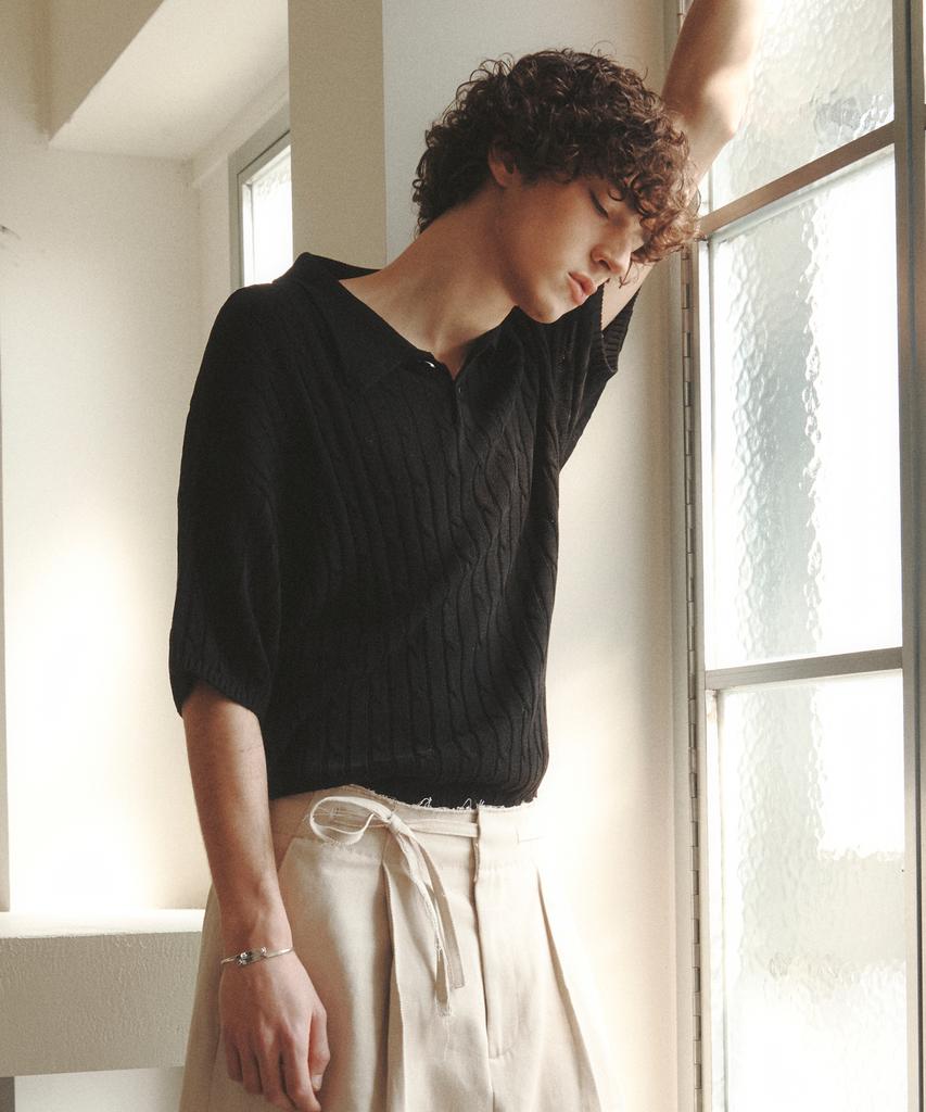 KNITTED Linen Cable Collar Half Knit Black