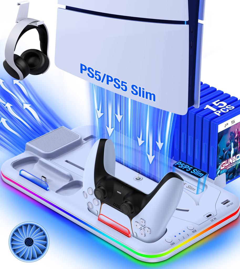 BEBONCOOL S4000 For PS5 Slim Disc/Digital Dual Fast Charging Cooling Stand Vertical Cooling Station For PlayStation 5