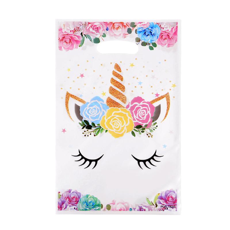 

10/20/30 шт. подарочные пакеты с единорогами, пластиковые упаковочные пакеты для конфет, печенья, детские товары для девочек, тематические товары для дня рождения с единорогами 10pcs