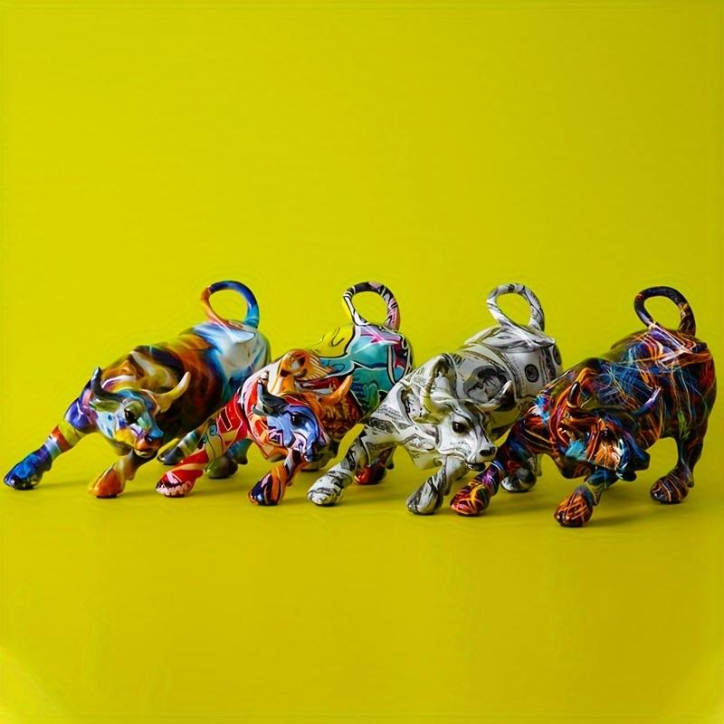 Wall Street Bull Animal Resin Sculpture Crafts Ornaments, Modern Home Living Room TV Cabinet Office Desktop Decoration Gift