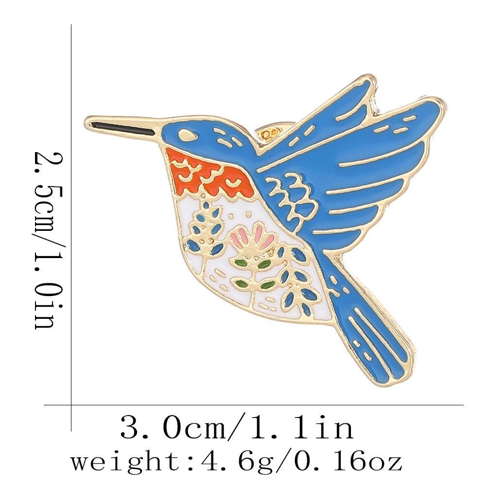 Funny Plant Flower Pattern Design Swallow Enamel Brooches Blue Bird Shaped Golden Pins