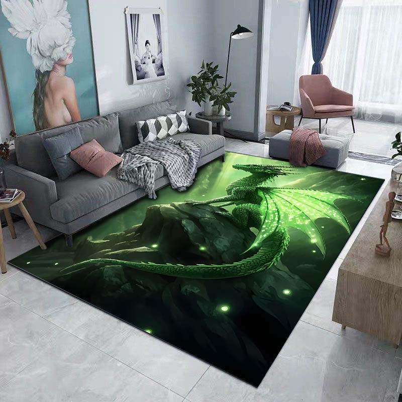 1PC Green glowing dragon on rock Print Carpet Rug for Living Room Bedroom Sofa Doormat Home Decor Non-slip Floor Mat