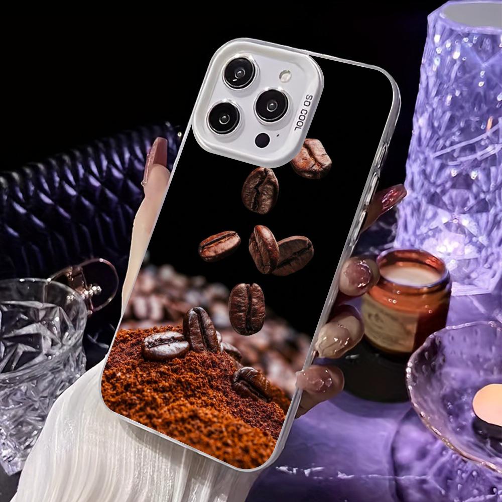 Coffee Beans White Translucent Mobile Phone Case for iPhone 17 16 15 14 13 12 11 X XR XS Air Pro Max Plus Colorful Cover