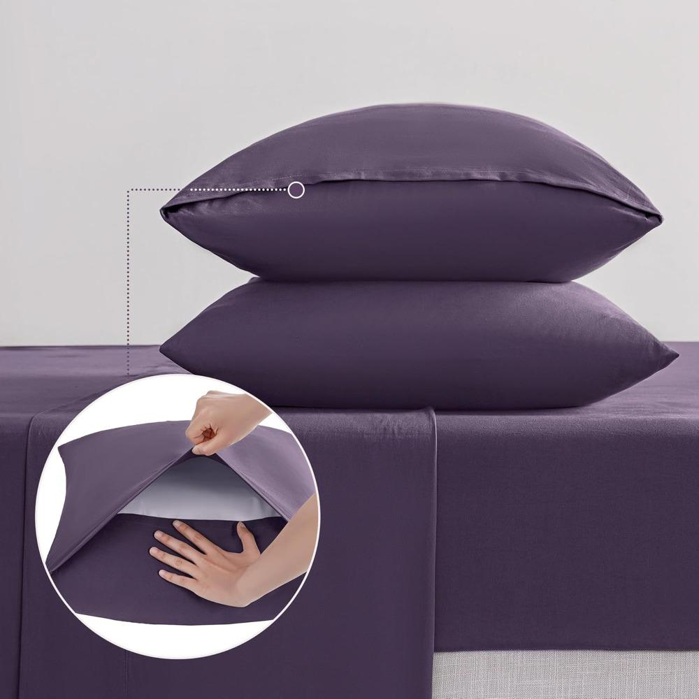 JELLYMONI Sheet Set King Size 4pcs Cotton Purple Easy-Fit 16 Inch Deep Pocket 100% Washed Cotton Soft Breathable (1 Fitted Sheet