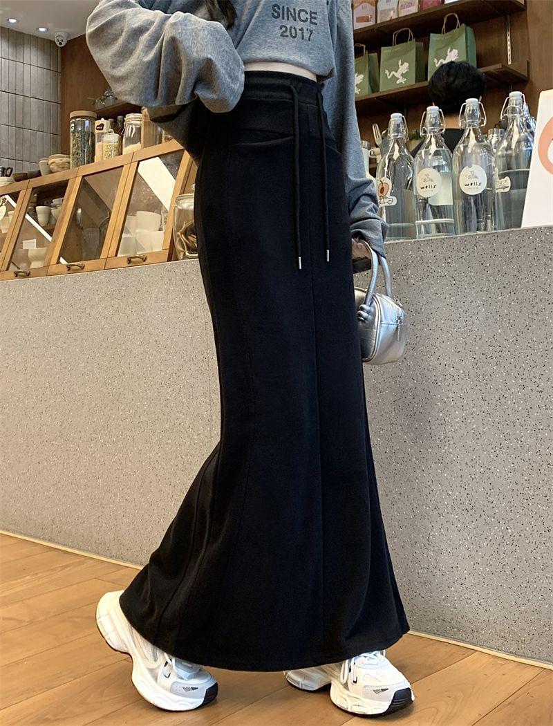Elastic Waist Fishtail Skirt: Women s High Waist, Slimming Bodycon, Back Slit - Autumn/Winter Casual Fashion. Large чёрный