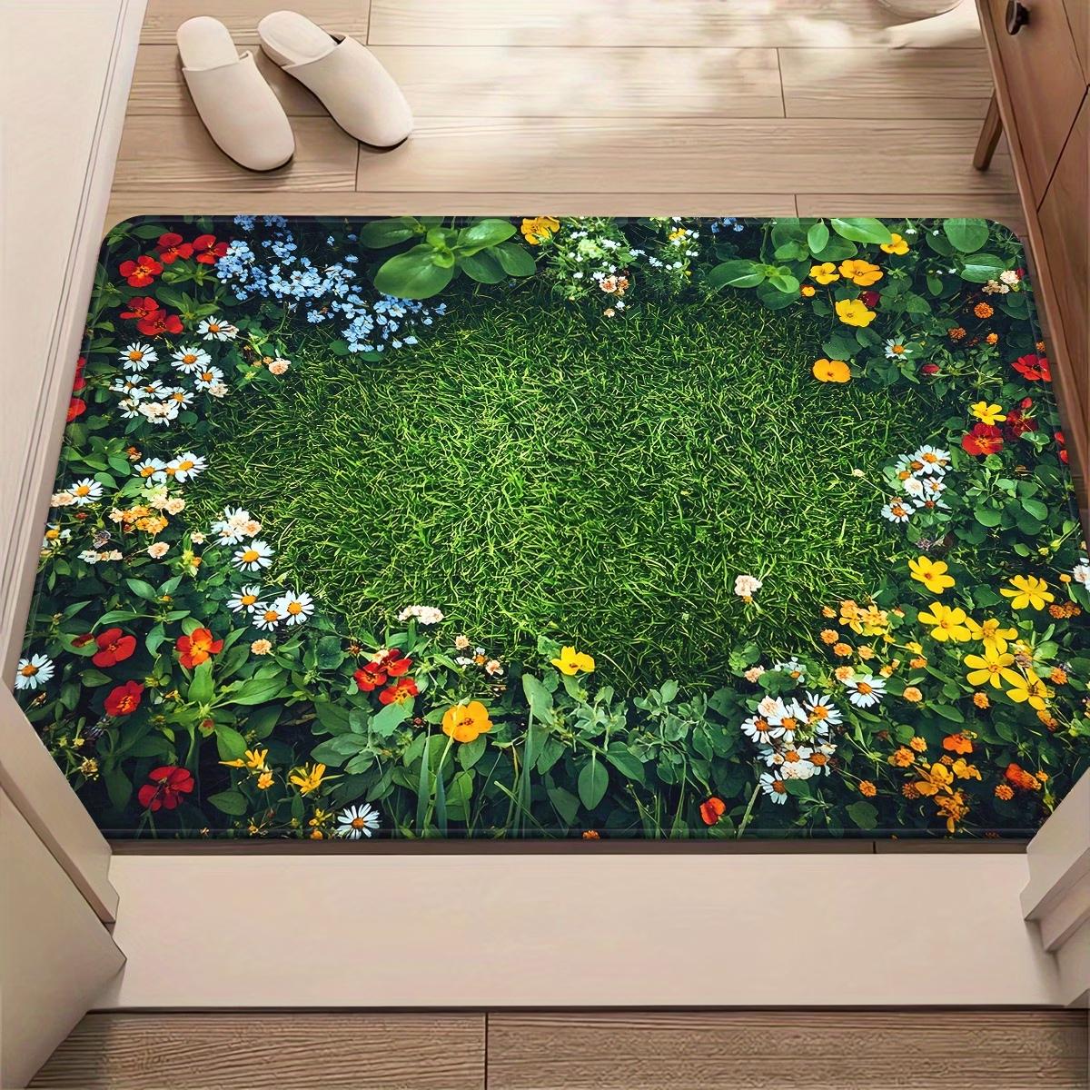 

Vibrant Floral Grass Print Outdoor Door Mat – Non-Slip Polyester Mat for Bedroom, Living Room, Entrance, Camping, and Yoga 40x60CM