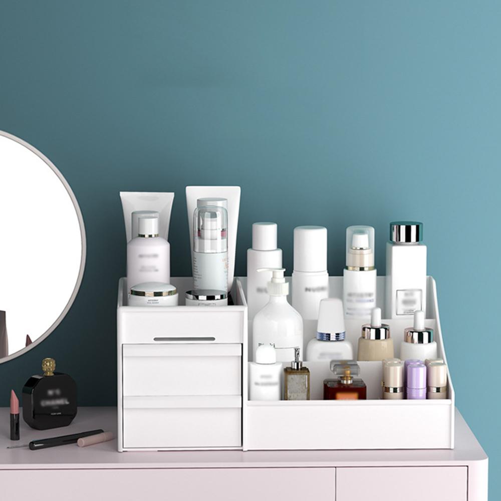 1ks Bílý Nový Úložný box na make-up se zásuvkami Dokončovací plastová police na kosmetiku a péči o pleť na psací stůl do ubytovny