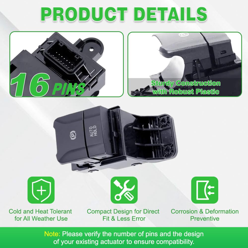 Electrical Handbrake Parking Brake AUTO Hold Switch, Replaces 93310-G3000, 93310G3000, Compatible with Hyundai Kona N Line 2018–2022, 16 Pins, 1 Pc