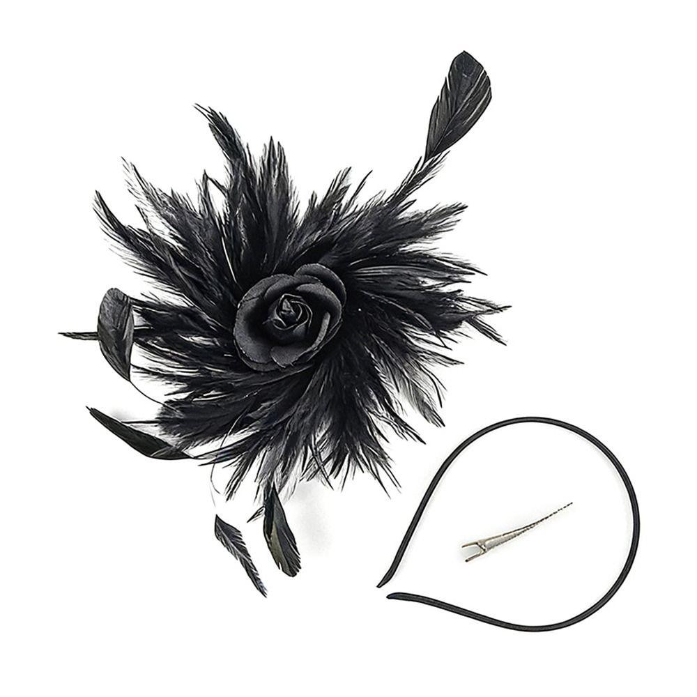Dual-purpose Feather Headdress Colorful Lady Fascinators Retro Flower Headpieces  Wedding