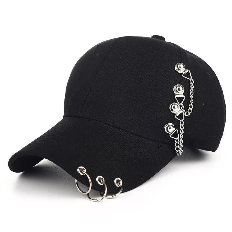Streetwear Cool Cowhorn Baseball Cap With Metal Ring Embellishments For Urban Style
