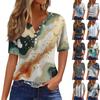 חולצת טריקו לנשים כפתור הדפסת חולצה שרוול קצר יומי אופנה סוף שבוע בסיסית V- צווארון רגיל העליון