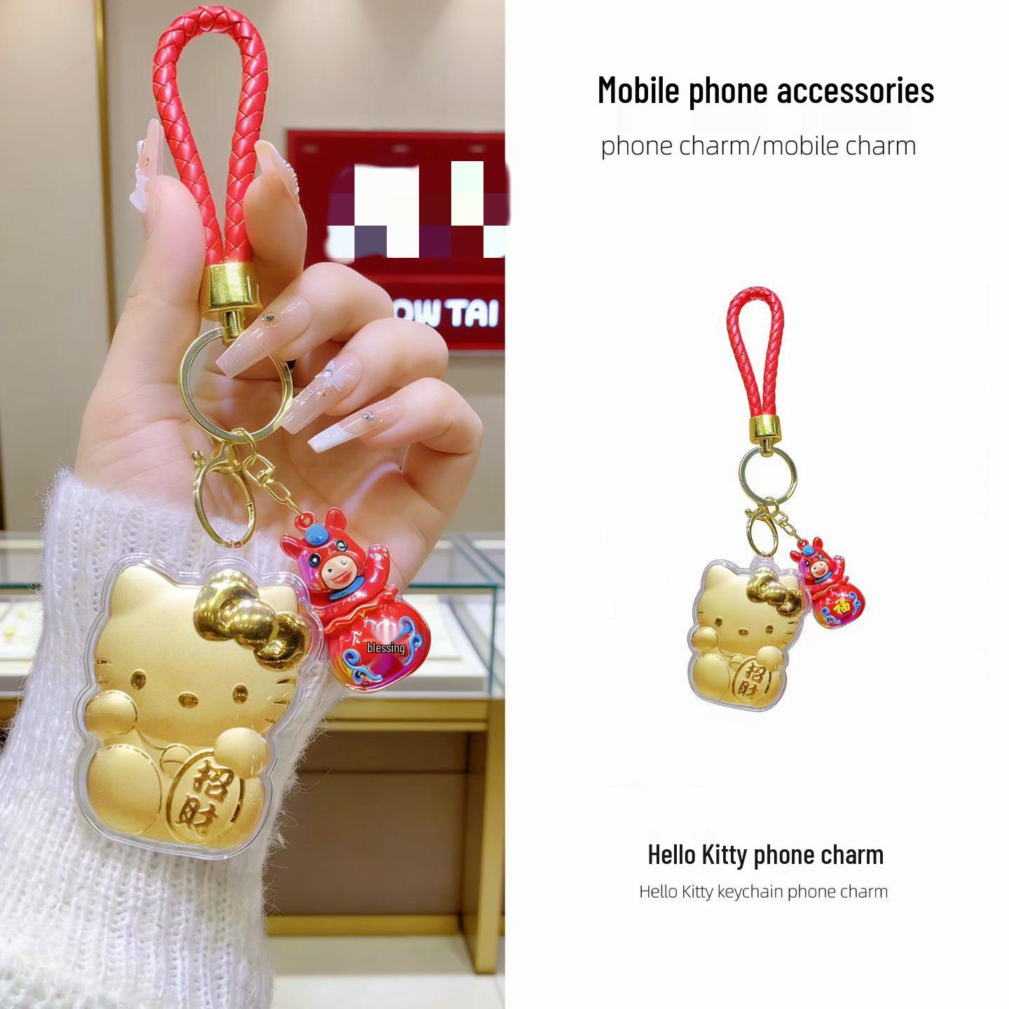 999 Pure Gold Hello Kitty Kuromi Keychain Bag Charm & Phone Strap