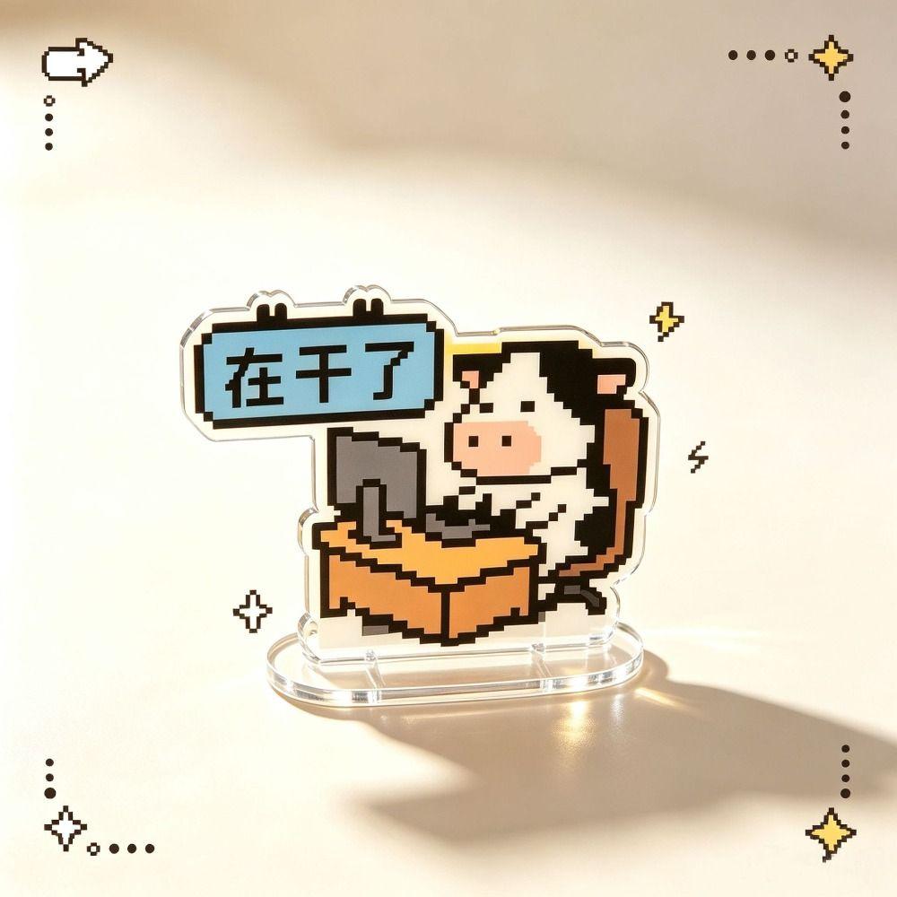 Pixel Cartoon Desk Flip Sign Acrylic Helps the Sign Stand Reversible Desk Plaque Work Desk Decor