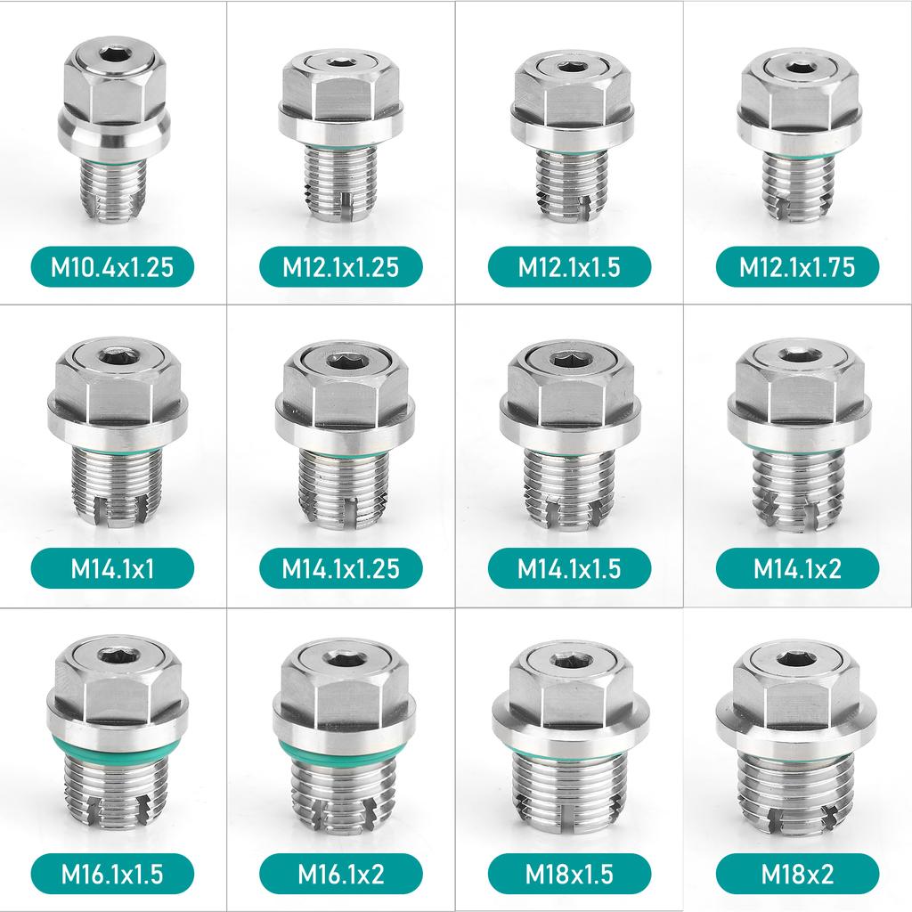 Übergröße piggyback Öl ablassschraube M12.1-1.25/1.5/1.75x 15mm Edelstahl Selbstschneidend Ölwanne Gewinde Reparatur Kit mit O-Ring