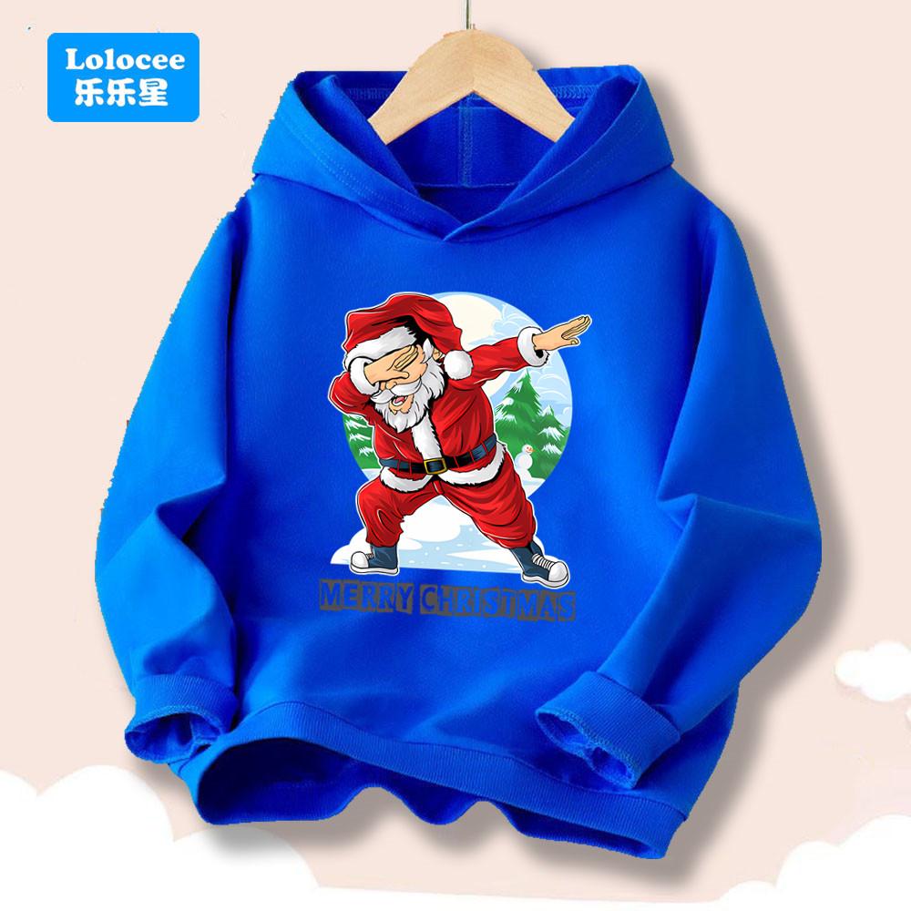 Merry Christmas Kids Hoodie- Santa Claus Printed Sweatshirt for Boys Girls, Festive Holiday Pullover Children's Clothes SDLR2