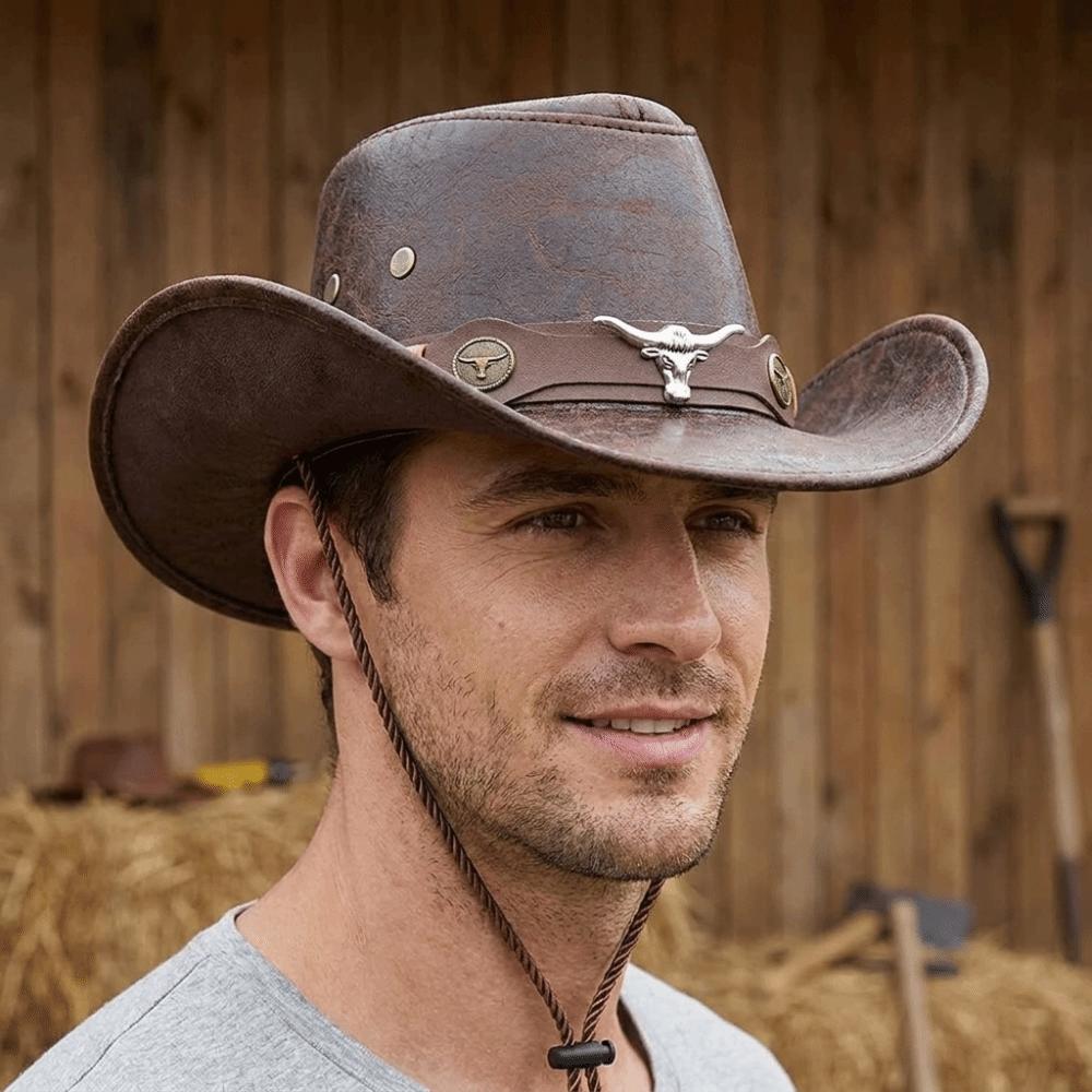 Ethnischer Stil Western Cowboyhut Kunstleder Ritterhut Coole Schirmmütze Radfahren