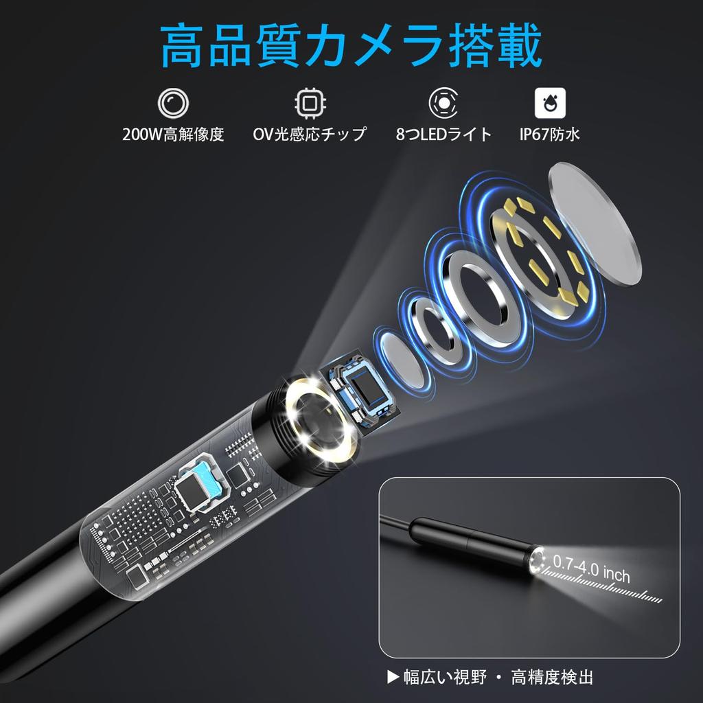 LEEKEY 2 Megapixel Single Lens Waterproof Endoscope 8 LED IP67 5m USB to and Lightning Compatible with Android and for Home Machine and Independent