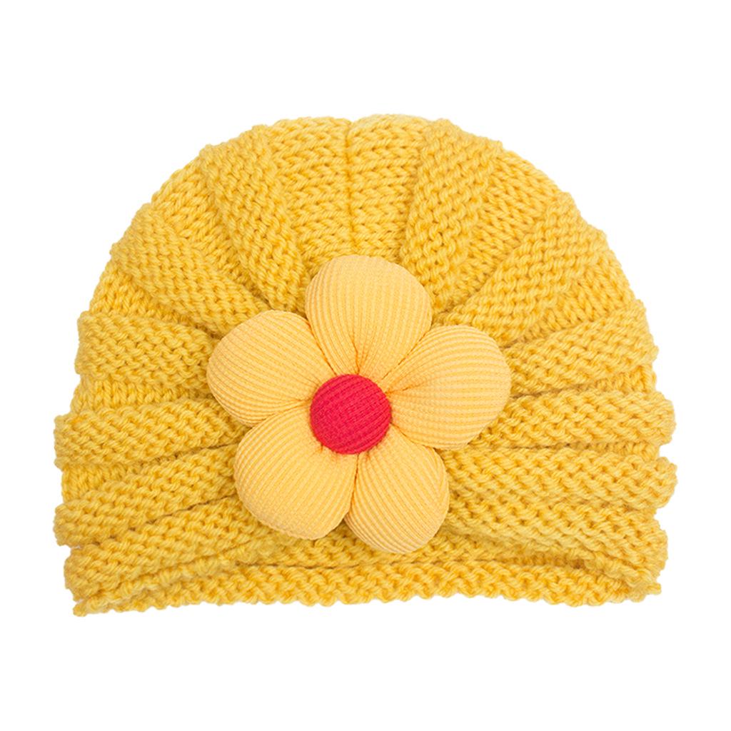 Winter Baby Knitted Floral Hat: Multicolor Wool Hat for Girls