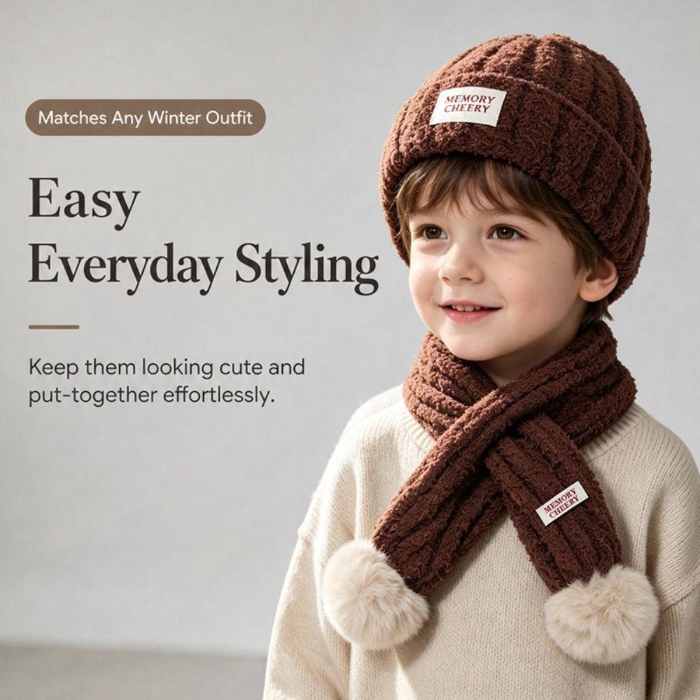 Knitted Kids Hat Scarf Set Soft Baby Beanie Hat New Children Winter Hat  Cold Weather Accessories