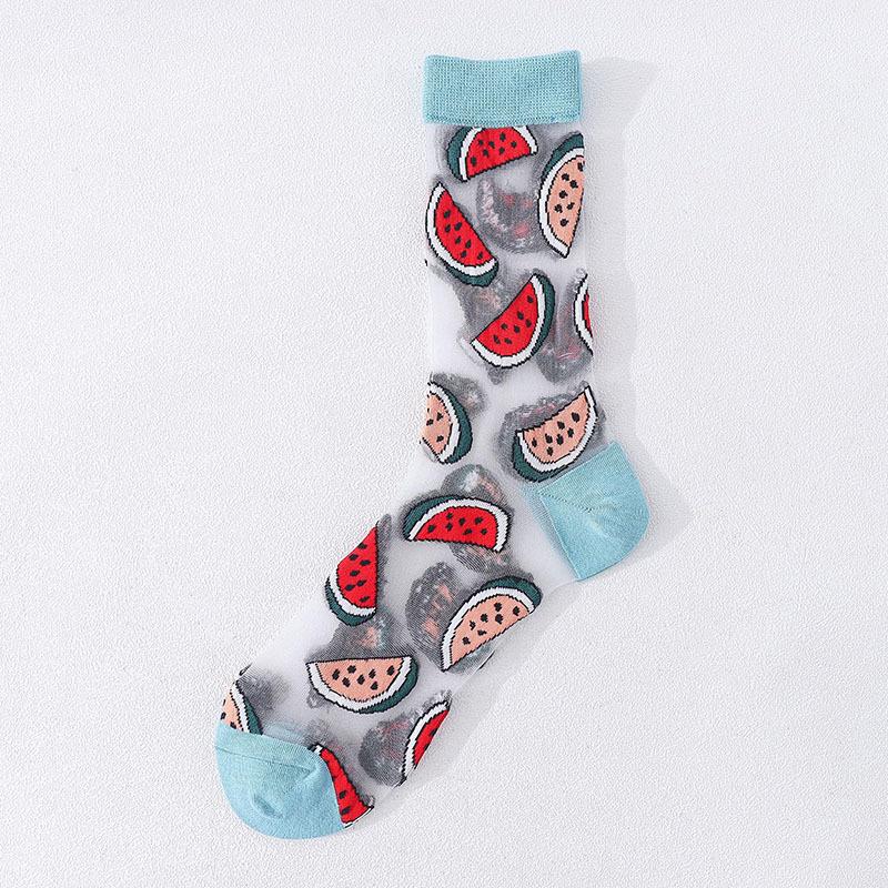 1Pair Japanese Korea Style Socks Women's Casual Creative Transparent Silk Trend Fruit Print Ultrathin Glass Silk Socks