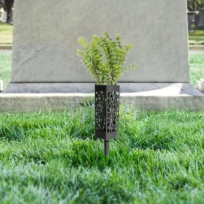 2 Bouquet of Artificial Cemetery Flowers and 2pcs Cemetery Flower Baskets Large Vanilla Flower Bouquet Simulation Cemetery Flower Vase Reusable