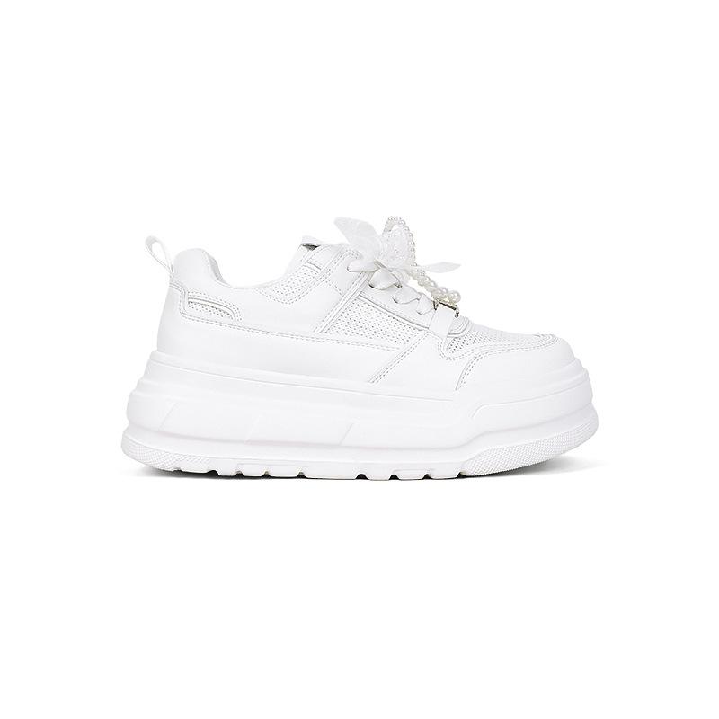 

Сетчатая платформа белые туфли женские дышащие 2025 весна и лето новые универсальные кожаные кеды маленькие прозрачные сетчатые туфли на платформе 40 белый