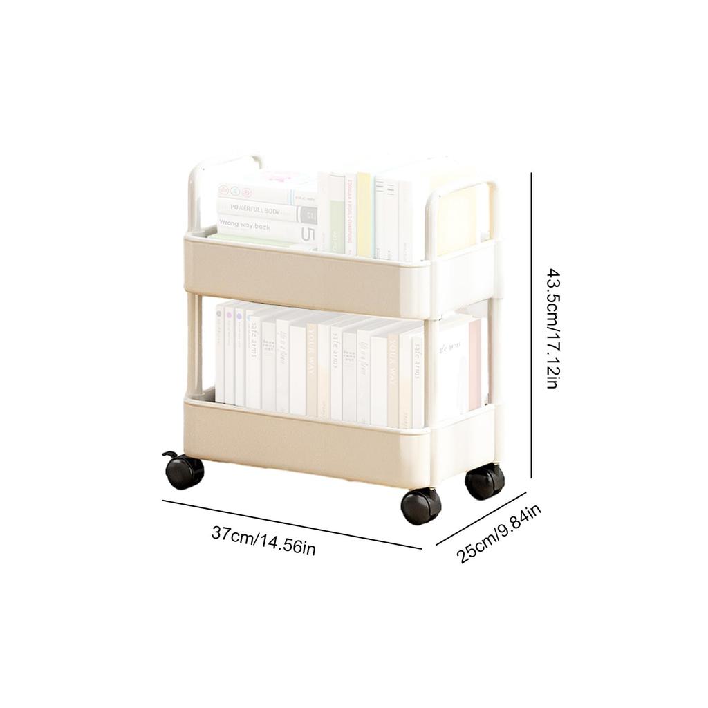 Mobile Bookshelf With 4 Wheels 20lbs Max Load Capacity Storage Rack Multifunctional Utility Storage Cart For Kitchen Bathroom (37 X 25 X 43.5CM)