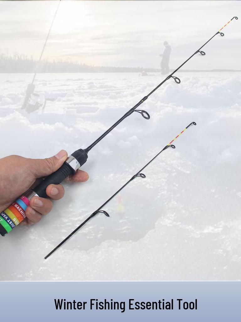 57cm Carbon-Eisangelrute, 2 Spitzen, Super weich & leicht, Tragbare Winterrute für Europa & Amerika