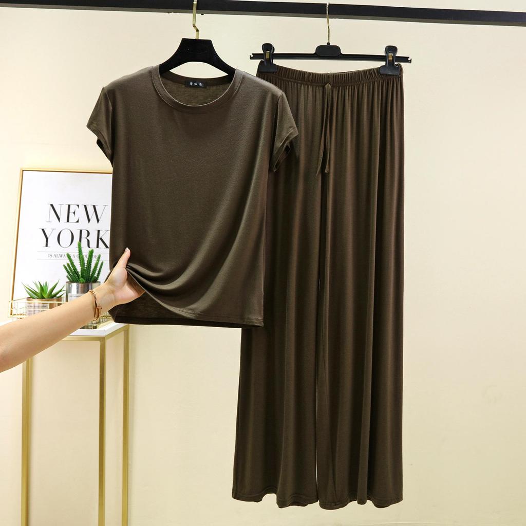 Plus Size Modal Pajama Set: Short Sleeve T-Shirt & Long Casual Pants