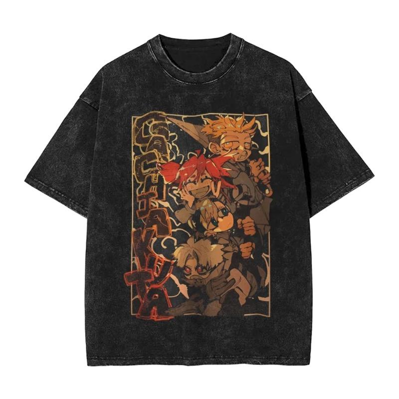 Gachiakuta Gewaschenes T-Shirt Unisex Oversized YK Kurzarm Lässig Baumwolle T-Shirt Strand O-Ausschnitt Locker Unisex Damen Kleidung Oberteil Tee