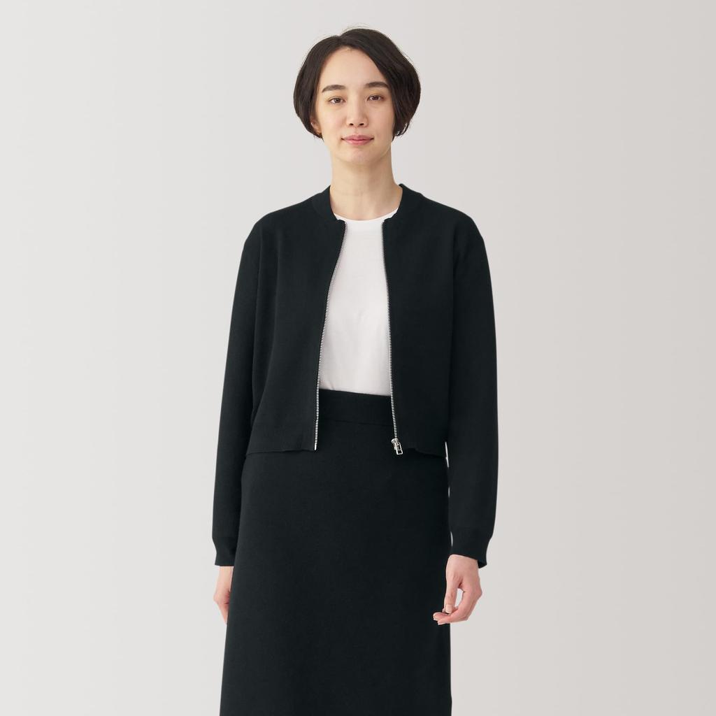 MUJI Women's Milan Rib Knit Blouson, Black, Size M, BA1P0A4A