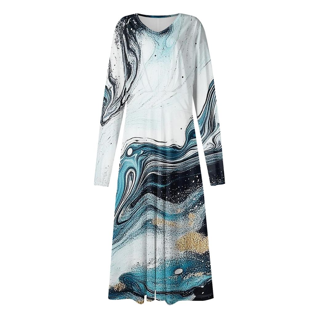 Women's - And Winter Casual Fashion V-neck Long Sleeve Stripe Print Long Dress Suitable For Daily Life And Party Wear