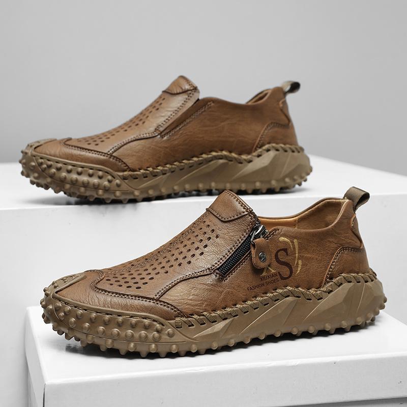 Ručně vyráběné pánské ležérní boty z štípané kůže, prodyšné mokasíny, pánské business ploché boty, boty pro řidiče