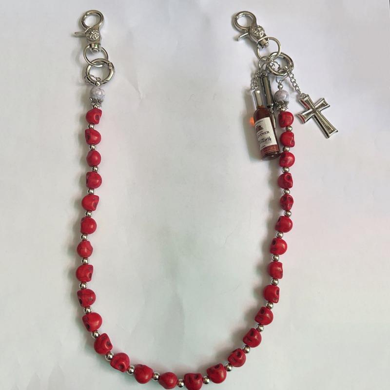 Multi-element trouser chain, bag hanging chain, sword round bead cross waist chain, lobster buckle pendant jeans chain