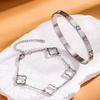 2Pcs Women's Lucky Clover & Heart Bracelet Set - Stainless Steel Base with Shiny Zircon Charms, Elegant Party Jewelry Perfect fo