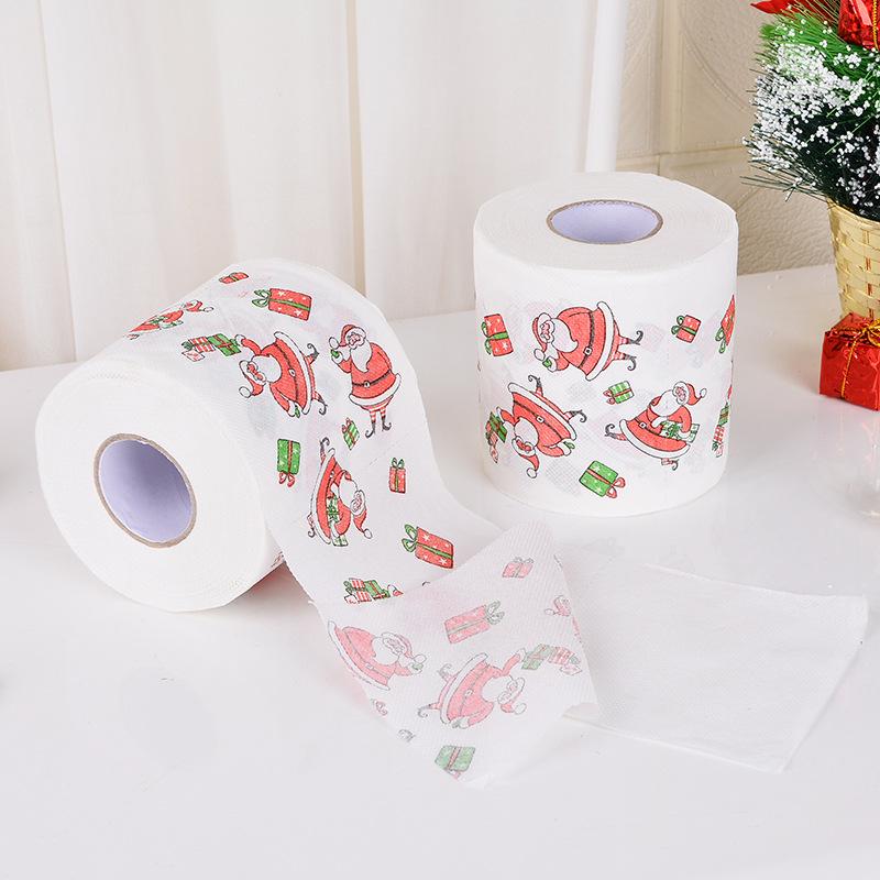 2Pcs Christmas Printed Tissue Disposable Printed Toilet Tissues Toilet Roll Paper Christmas Ornaments For Party New Year Gifts