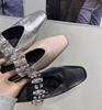 Super easy to wear 2025 summer new square head versatile shiny word with a pedal silver inner height increase half slippers single shoes